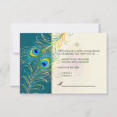 PixDezines孔雀の羽毛/ティール(緑がかった色) 出欠カード (裏面)