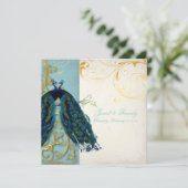 PixDezines孔雀の羽毛/ティール(緑がかった色) 招待状 (スタンド正面)