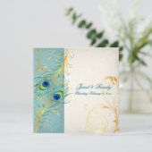 PixDezines孔雀の羽毛/ティール（緑がかった色） 招待状 (スタンド正面)