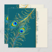 PixDezines孔雀の羽毛/ティール(緑がかった色) 招待状 (正面/裏面)