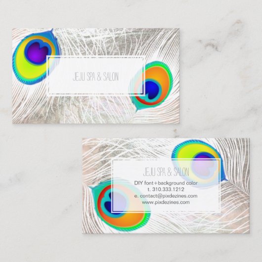 PixDezines孔雀の羽毛/フェイク銀 名刺 (正面/裏面)