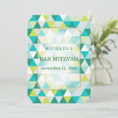 PixDezines幾何学的パターン(ユダヤ教の)バル・ミツバー/ティール(緑がかった色)グリーン 招待状 (スタンド正面)