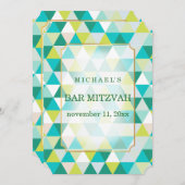 PixDezines幾何学的パターン(ユダヤ教の)バル・ミツバー/ティール(緑がかった色)グリーン 招待状 (正面/裏面)