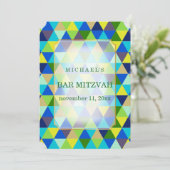 PixDezines幾何学的パターン（ユダヤ教の）バル・ミツバー/ティール（緑がかった色）グリーン 招待状 (スタンド正面)