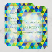 PixDezines幾何学的パターン（ユダヤ教の）バル・ミツバー/ティール（緑がかった色）グリーン 招待状 (正面/裏面)
