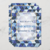 PixDezines幾何学的パターン(ユダヤ教の)バル・ミツバー/青 招待状 (正面/裏面)