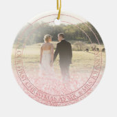 PixDezines当社の初めてのクリスマス、バラ金ゴールドグリッター セラミックオーナメント (正面)