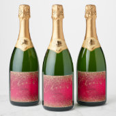 PixDezines応援クリスマスレッド+金ゴールドグリッター スパークリングワインラベル (ボトル)