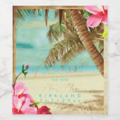 PixDezines応援ヴィンテージビーチ、トロピカルパーム ワインラベル (シングルラベル)