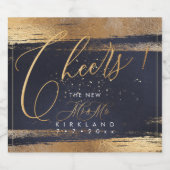 PixDezines応援金ゴールドブラシストロークNavy Blue スパークリングワインラベル (シングルラベル)