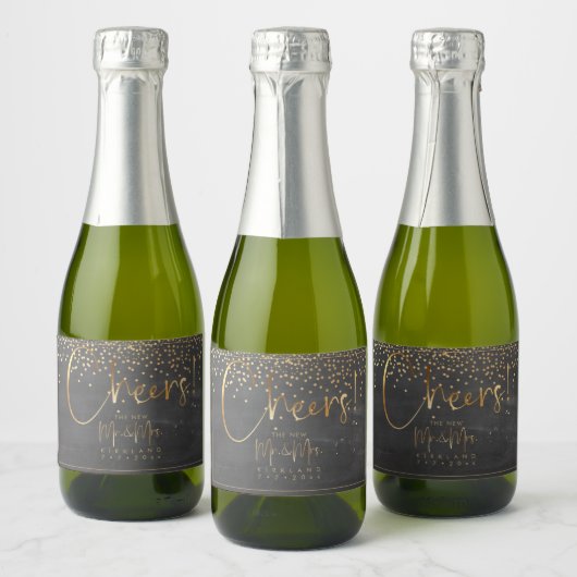 PixDezines応援+フェイク金ゴールド紙吹雪+Chalkboard スパークリングワインラベル (ボトル)