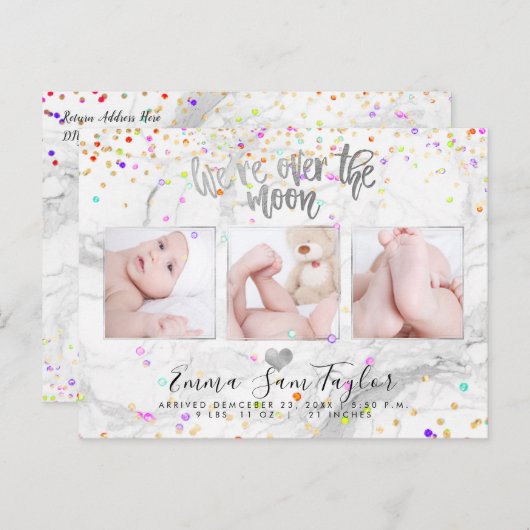 PixDezines我々は月の上にいる誕生紙吹雪 案内ポストカード (正面/裏面)