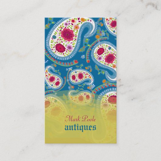 PixDezines手描きペイズリー/ディーディ背景 名刺 (正面)