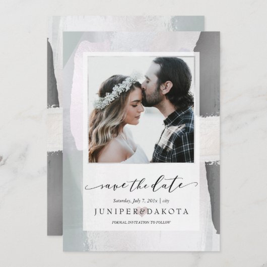 PixDezines抽象芸術アモダンート赤面シルバー 招待状 (正面/裏面)