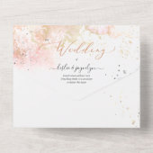 PixDezines抽象芸術コズミック赤面ピンク金ゴールド オールインワン招待状 (裏面)