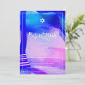 PixDezines抽象芸術モダンウォーター色バー(ユダヤ教の)バル・ミツバー 招待状 (スタンド正面)