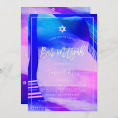 PixDezines抽象芸術モダンウォーター色バー（ユダヤ教の）バル・ミツバー 招待状 (正面/裏面)