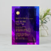 PixDezines抽象芸術モダンウォーター色バー（ユダヤ教の）バル・ミツバー 箔招待状 (立ち正面)