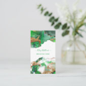 PixDezines抽象芸術水彩金ゴールドエメラルド 名刺 (スタンド正面)