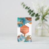 PixDezines抽象芸術水彩銅金ゴールドティール(緑がかった色)部 名刺 (スタンド正面)