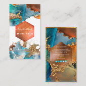 PixDezines抽象芸術水彩銅金ゴールドティール(緑がかった色)部 名刺 (正面/裏面)