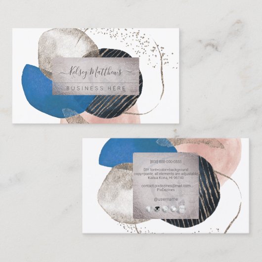 PixDezines抽象芸術配置H2ネイビーティール(緑がかった色) 名刺 (正面/裏面)