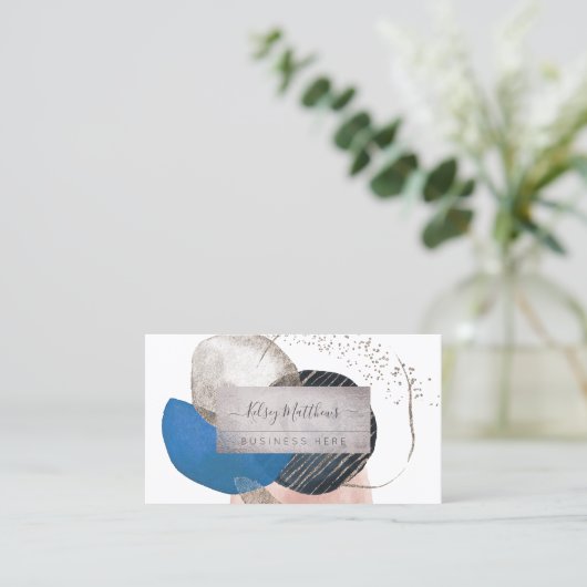 PixDezines抽象芸術配置H2ネイビーティール(緑がかった色) 名刺 (スタンド正面)