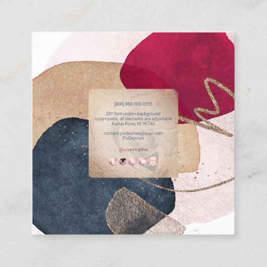 PixDezines抽象芸術配置H2バラ金ゴールド スクエア名刺 (裏面)
