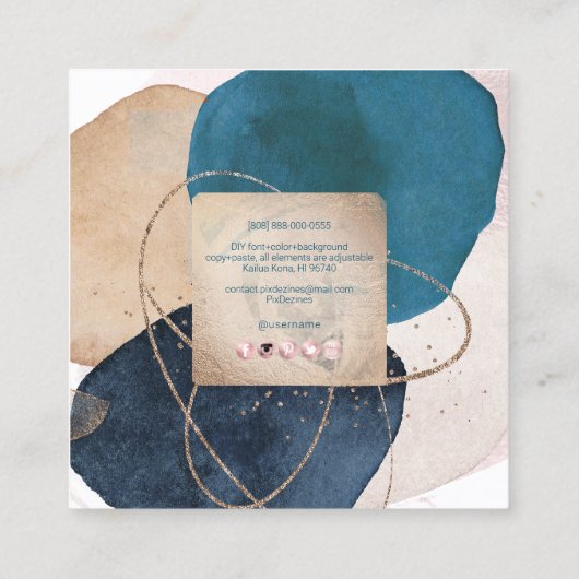 PixDezines抽象芸術配置H2バラ金ゴールド スクエア名刺 (裏面)