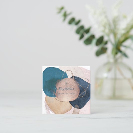 PixDezines抽象芸術配置H2バラ金ゴールド スクエア名刺 (スタンド正面)