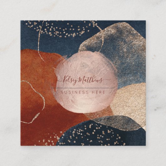 PixDezines抽象芸術配置H2バラ金ゴールドBusi スクエア名刺 (正面)