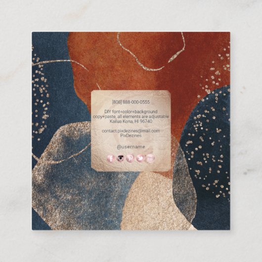 PixDezines抽象芸術配置H2バラ金ゴールドBusi スクエア名刺 (裏面)