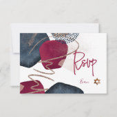 PixDezines抽象芸術RSVPネイビーバー（ユダヤ教の）バル・ミツバー✡ 出欠カード (正面)