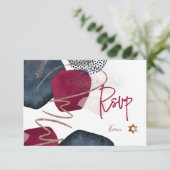 PixDezines抽象芸術RSVPネイビーバー（ユダヤ教の）バル・ミツバー✡ 出欠カード (スタンド正面)