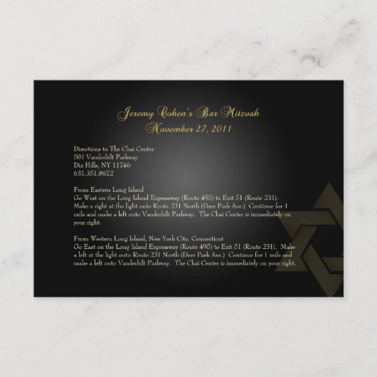 PixDezines方向、バー（ユダヤ教の）バル・ミツバー/black+金ゴールド エンクロージャーカード (正面)