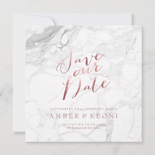 PixDezines日付の保存フェイクバラ金ゴールド+大理石 セーブザデート (正面)