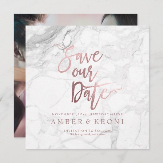 PixDezines日付の保存フェイクバラ金ゴールド+大理石 セーブザデート (正面/裏面)