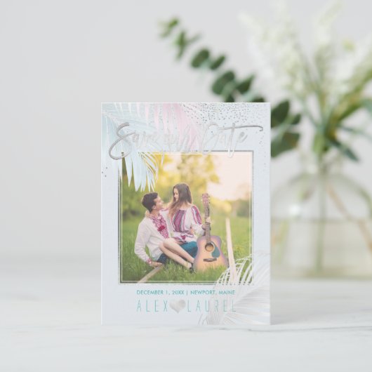 PixDezines日付/手のひら/プラチナ+アクアを保存 案内ポストカード (スタンド正面)