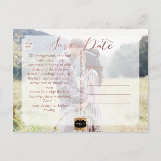 PixDezines日付/手書きスクリプトの保存 案内ポストカード (裏面)