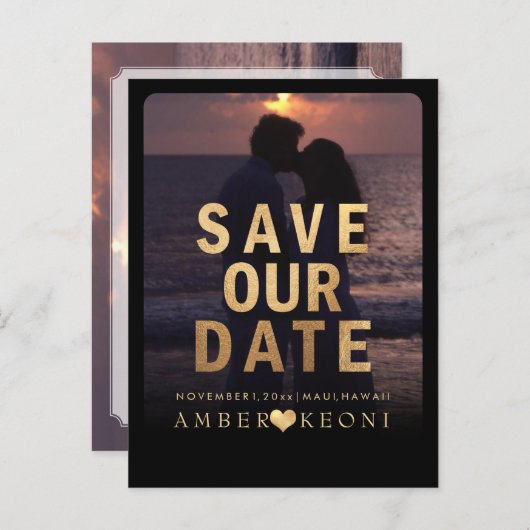 PixDezines日付/金ゴールドの保フェイク存 案内ポストカード (正面/裏面)