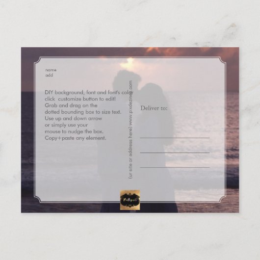 PixDezines日付/金ゴールドの保フェイク存 案内ポストカード (裏面)