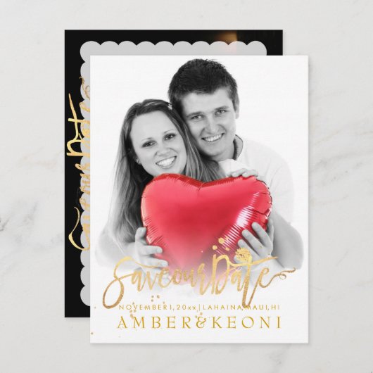 PixDezines日付/金ゴールドスクリプトスタイリッシュを保存フェイクする 案内ポストカード (正面/裏面)