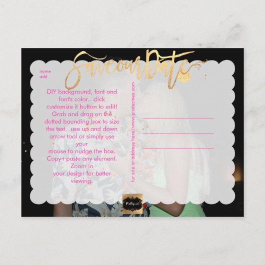 PixDezines日付/金ゴールドスクリプトスタイリッシュを保存フェイクする 案内ポストカード (裏面)