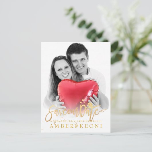 PixDezines日付/金ゴールドスクリプトスタイリッシュを保存フェイクする 案内ポストカード (スタンド正面)