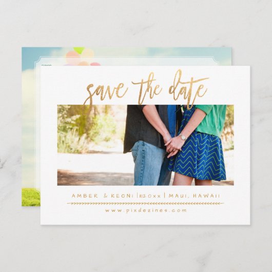 PixDezines日付/金ゴールドスクリプフェイクトを保存モダンする 案内ポストカード (正面/裏面)