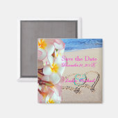 PixDezines日救付、ビーチ+ピンクプルメリア+ハート マグネット (正面/裏面)