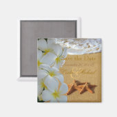 PixDezines日救付、ビーチ+プルメリア+スターフィッシュ マグネット (正面/裏面)