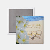 PixDezines日救付、ビーチ+プルメリア+ハート マグネット (正面/裏面)