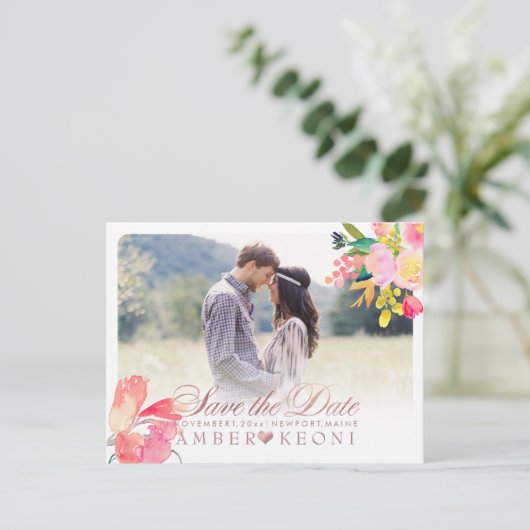 PixDezines春フローラ日付/バラ金ゴールドの保存 案内ポストカード (スタンド正面)