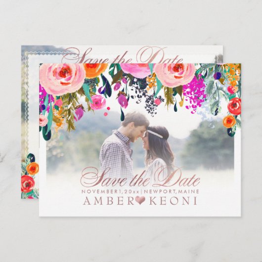 PixDezines春フローラ日付/バラ金ゴールドの保存 案内ポストカード (正面/裏面)